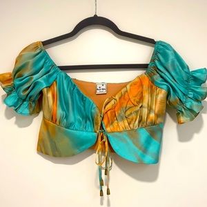 Boutique corset poof sleeve top